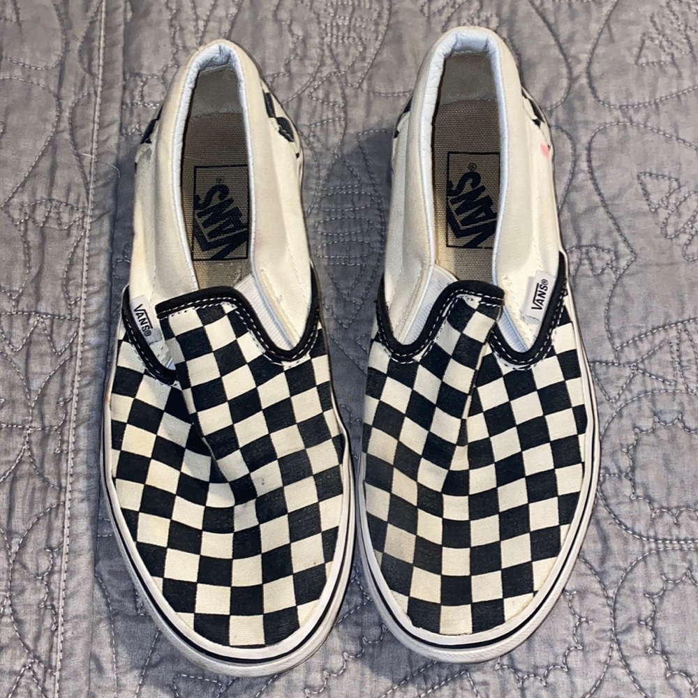 Vans Black and White Checkerboard Slip-On Sneakers